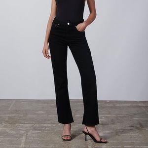 Zara Highwaisted Straight Slit Hem Jeans